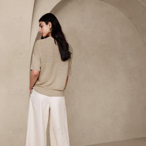 Camisa de punto de algodón y poliéster cómoda transpirable personalizada para mujer, suéter fino de manga corta para primavera y verano para mujer - Product Image 3