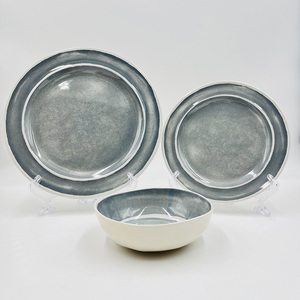 Bol <span class=keywords><strong>de</strong></span> service artisanal en mélamine gris ombré pour les repas quotidiens, 600 ml/21 oz avec bord blanc irrégulier - Product Image 2