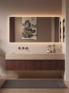 Lavabo de losa de roca todo en uno, nuevo estilo chino, espejo inteligente, mueble de baño montado en la pared, impermeable <span class=keywords><strong>IPX4</strong></span>, combinación de inodoro y lavabo. - Product Image 3