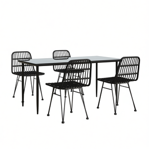 Set da Pranzo da Giardino in Acciaio Nero per 4 Persone, Arredamento Esterno Contemporaneo - Product Image 1