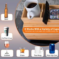 Plateau pliable en bambou pour accoudoir de canapé avec porte-gobelet amovible - Organisateur universel antidérapant pour canapé pour boissons, collations et téléphones