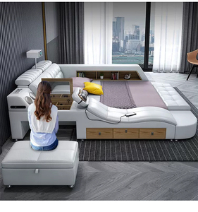 Lit intelligent multifonctionnel de luxe moderne de haute qualité avec rangement, lit rembourré TB01JY, appui-tête réglable fourni - Product Image 5