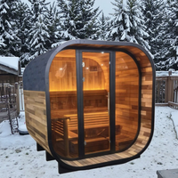 4-6 Personen Outdoor-Panorama-Dampfsauna aus Massivholz mit 6KW Saunaofen und Leichtasphaltdach für Entspannung und Spa
