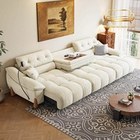 Canapé-lit 3 places vintage en chenille shaggy multifonctionnel avec structure en pin, style 2025, pour salon, pose sans contre-mur