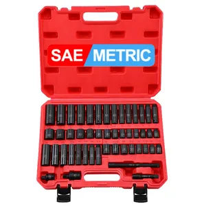 48 Stuks 6 Punten 3/8 "Drive Impact Socket Set Standaard Sae En Metrische Grootte Cr-V Met Ratelgreep Verlengstang Universele Verbinding