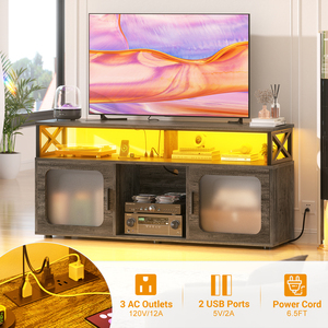 Luxury Large Media Console Cabinet TV Stand LED Light Charging Station <strong>Soundbar</strong> <strong>Shelf</strong> for Living Room Bedroom House Farmhouse - Product Image 4