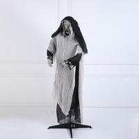 Décoration de fête effrayante pour Halloween : Grand fantôme animé aux cheveux blancs, accessoire de déguisement pour maison hantée