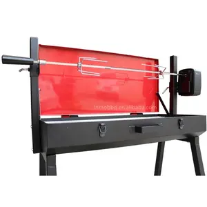 Asador Rotativo Automático portátil, barbacoa con tapa roja