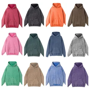 Hoodie de algodão terry 420 GSM estampado personalizado Hoodies de grandes dimensões Desenho próprio logotipo Hoodies de manga longa vintage colorido masculino lavagem ácida