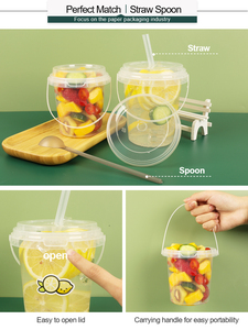 500ml 700ml 1000ml Fruit Tea Bucket Food Grade PP Plastic Clear Drink Bucket with Lid and Handle for Milk Tea Takeaway - Product Image 4