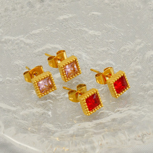 ZOGXIN Square Zircon Stud Earrings 18K Gold Plated Bezel Setting Party Jewelry Geometric Design Fashion Ear Studs - Product Image 3