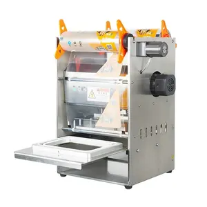 Mesin penyegel baki baja tahan karat Semi otomatis desain baru mesin pengepakan segel nampan makanan cepat
