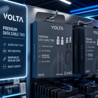 Boîte d'emballage trio de câbles de données VOLTA Premium, carton pliable imprimé sur mesure pour câble de charge 3-en-1, boîte en papier écologique