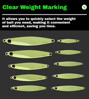 Leurres de pêche métalliques lumineux pour jigging, jigs à lancer longue distance à lancer lent avec hameçons assistés à plumes pour eau salée et eau douce