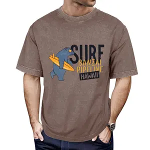 맞춤형 인쇄 박시 중산 워시 코튼 티셔츠 서핑 베어 패션 트렌드 디자인 남성 맞춤형 T 셔츠