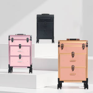 Boîte de rangement cosmétique de style tiroir en alliage d'aluminium, organiseur de maquillage portable avec roulettes pour usage domestique - Product Image 1