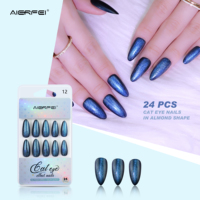 Nouvel Arrivage – Ongles à Presser en ABS Souple, Forme Amande, Effet Œil de Chat Bleu, Couverture Complète, Pré-Conçus pour Femmes
