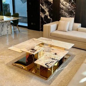 Tavolino da Caffè Moderno e Durevole in Marmo Naturale Pandora e Acciaio Inossidabile per Arredamento Completo di Villa e <span class=keywords><strong>Soggiorno</strong></span> - Product Image 2