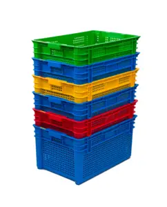 Fresh Food Distribution Crate Food Grade Plastic Crates Stack Nest Storage Basket With Mesh