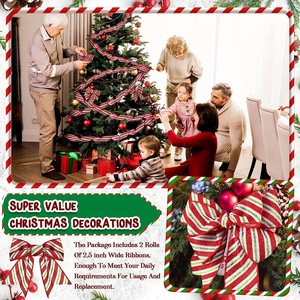 Pita Glitter natal 1 rol pita dekorasi Natal bergaris pita DIY kerajinan pita pesta - Product Image 3