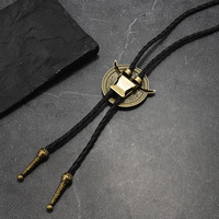 Nouveau Collier Bolo Unisexe Vintage Tête de Taureau Cowboy Western en Alliage avec Cordon Tressé en PU – Vente en Gros