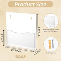 Lot de 2 organiseurs de fichiers muraux en acrylique transparent, porte-documents mural en acrylique, trieur de documents de bureau pour magazines