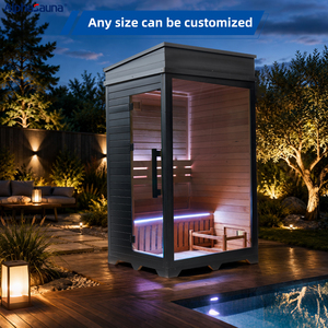 Cabine de sauna intérieure traditionnelle en bois de pruche pour 1 personne avec porte vitrée et banc, cadre noir moderne pour <span class=keywords><strong>spa</strong></span> haut de gamme à domicile - Product Image 3