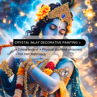 Art Mural Porcelaine Cristal Incrusté Diamants Seigneur Krishna flûte vache sacrée Décoration Murale Hindoue