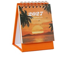 Calendrier de bureau mini 2027 transfrontalier en anglais, impression fleurs épanouies, carton blanc, planificateur de bureau 18 mois
