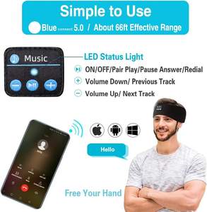 سماعات رأس بشعار مخصص ، عصابة رأس موسيقية لاسلكية مرنة للنوم مع سن زرقاء مريحة إكسسوارات النوم - Product Image 6