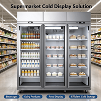 Vitrine réfrigérée commerciale verticale à 3 portes vitrées D303, porte antibuée, éclairage LED, en acier inoxydable,
