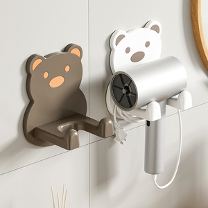 Sesame <strong>Lovely</strong> Bear Hair Dryer Storage Rack Bathroom Drill Free Wall Mounted Plastic <strong>Holder</strong> for Hair Dryer Mobile Phone Hanger - Product Image 3