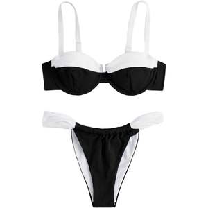 ชุดบิกินี่ผู้หญิงแบบมีโครงเหล็กดันทรง สีสันตัดกัน ผ้าริบ ทูพีซ ยืดหยุ่นได้ - Product Image 1