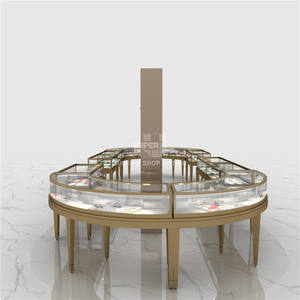 صندوق مجوهرات ذهبي بتصميم متجر مخصص مع إضاءة ليد لعرض المجوهرات - Product Image 4