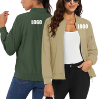 Blouson Bomber Imperméable et Coupe-Vent pour Femme en Polyester avec Fermeture Éclair, Col Montant et Poches – Idéal Automne Hiver