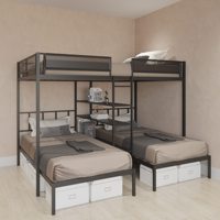 Lit superposé triple avec échelle latérale et glissière de sécurité sur toute la longueur Lit superposé en métal au design peu encombrant Lit de dortoir
