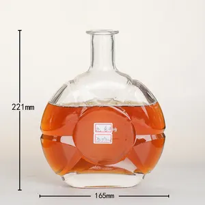 Transparent Raised Bottom Cork Lid Liquor Beverage Glass Wine Bottle With Caps