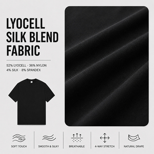 T-shirt à col rond pour homme, mélange de lyocell et de soie de qualité supérieure, toucher doux, extensible dans 4 directions, tombé naturel, manches courtes, haut décontracté élégant - Product Image 2