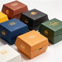Boîte à hamburger anti-graisse avec logo personnalisé, en carton blanc, emballage jetable pour burgers, vente en gros pour la restauration rapide à emporter
