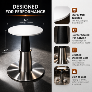 Mesa <span class=keywords><strong>de</strong></span> Bar Moderna <span class=keywords><strong>con</strong></span> <span class=keywords><strong>Base</strong></span> <span class=keywords><strong>de</strong></span> Pedestal <span class=keywords><strong>de</strong></span> Acero Inoxidable y Tapa Redonda Blanca para Cafetería, Hotel, Salón, Restaurante - Product Image 6