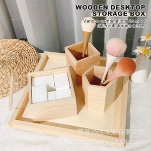 Wooden Japanese-style nail tool storage <b>box</b>, dust brush, <b>pen</b> holder, wooden tray, desktop solid wood storage plate - Product Image 3