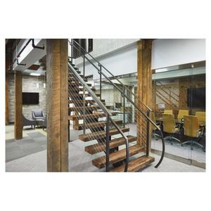 Escalera residencial Mono Stringer con peldaños de madera maciza y viga <span class=keywords><strong>central</strong></span> de acero expuesto para interiores de loft - Product Image 4