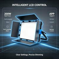 Luz de panel LED plana de estudio de 200W, luz de relleno de alta luminosidad, luz diurna equilibrada, control remoto por aplicación, portátil, voltaje universal, para transmisiones en vivo