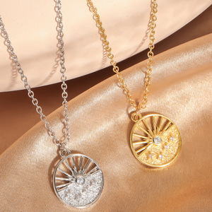 Collana con Ciondolo in Ottone Traforato Fatto a Mano, Elegante e Delicato, con Motivi Luna, Stella, Montagna e <span class=keywords><strong>Mare</strong></span>, per Donna, Uso Quotidiano, Regalo - Product Image 6