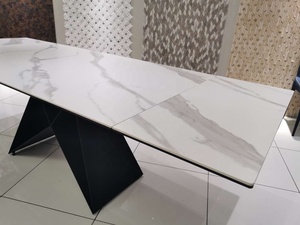 <span class=keywords><strong>Table</strong></span> de salle à manger rectangulaire moderne de luxe à <span class=keywords><strong>rallonges</strong></span> réglables Nouvelle mode Plaque de roche en céramique à motif de marbre pour la maison Bar Hôtel - Product Image 6