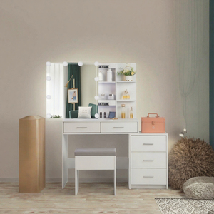 Commode de chambre à coucher moderne en bois blanc américain avec miroir et éclairage LED - Product Image 2