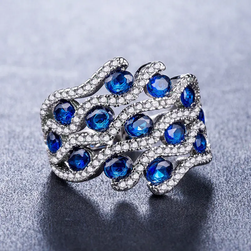 CAOSHI High Quality Luxury 925 Silver Plating Loyal Blue Sapphire Rings With Full of Cubic Zirconia Personalized Ring