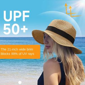 <span class=keywords><strong>Sombrero</strong></span> de paja de Panamá transfronterizo, sombrilla, moda de verano para mujer, portátil, transpirable, británico, protector solar de playa para hombre - Product Image 1