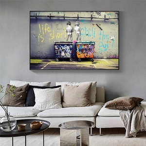 Quadri su Tela con Arte Graffiti di Banksy, "La Vita è Breva, Rilassati", <span class=keywords><strong>Poster</strong></span> <span class=keywords><strong>e</strong></span> <span class=keywords><strong>Stampe</strong></span> di Street Art, Immagini da Parete per Arredamento Casa - Product Image 3