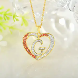 Personalized Diamond Initial Letter Heart Pendant Necklace Alphabet Jewelry Set For Women